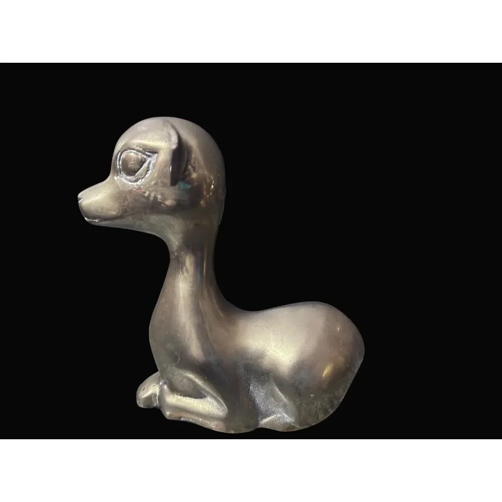 Solid Brass Reclining Deer Fawn Figurines Set of 2 Mid Century Modern MCM